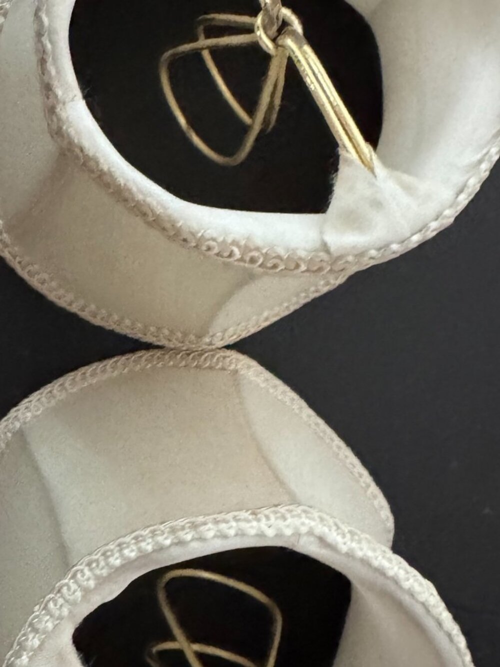 Victorian Ivory Faux-Silk Chandelier Shades (Set of 2) w/Braided Trim, Brass,New - Picture 5 of 7